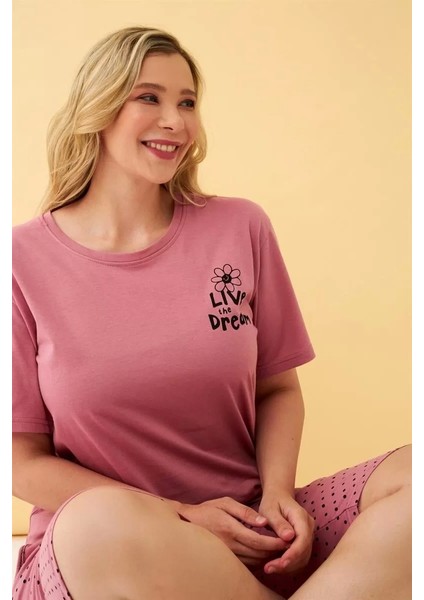 Kadın Somon “live The Dream” Yazılı Büyük Beden Kapri Pijama Takımı fiyatları
