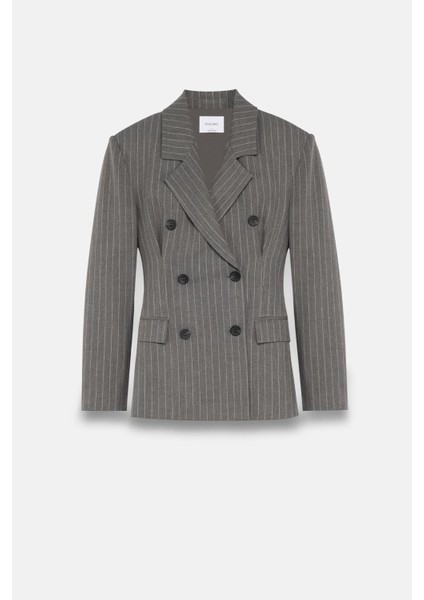 Kadın Gri Pens Detaylı Çizgili Blazer fırsatları