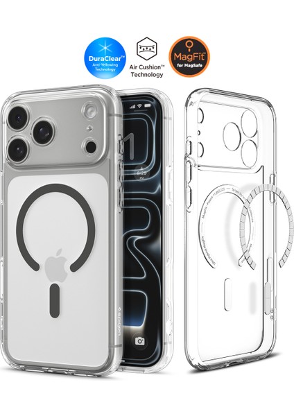 iPhone 17 Pro Max ile uyumlu ince MagSafe Kılıf Ultra Hybrid Sararma Karşıtı DuraClear™ Hava Kanalı Teknolojisi™ Askeri Sınıf Koruma MagFit Clear Graphite Şeffaf Kapak - ACS10036