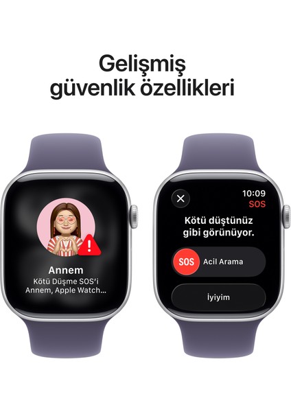 Watch Series 11 Gps, 42 mm Gümüş rengi Alüminyum kasa ve Sis moru Spor kordon - S/m