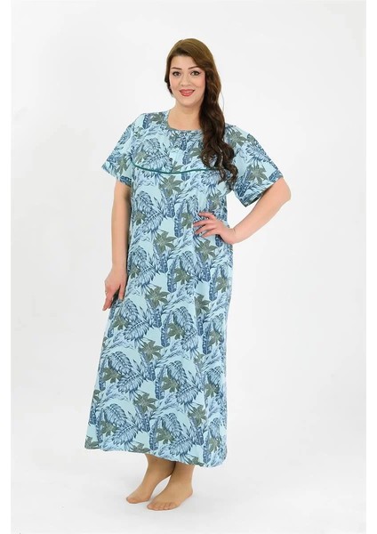 Kadın Büyük Beden Kısa Kol Mavi Anne Gecelik modelleri