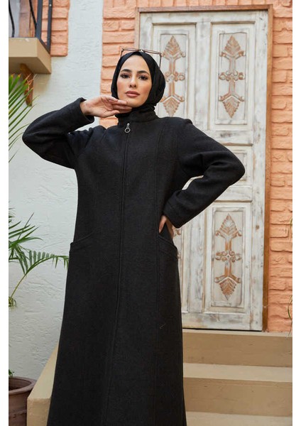 6577-KAŞE Pardesü Koyu Haki