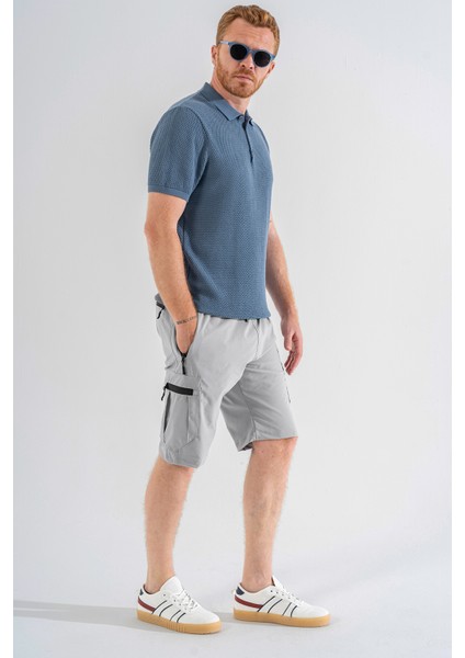 Erkek Açık Gri Nefes Alan Likralı Kumaş 5 Cepli Outdoor Kargo Kapri Şort modelleri