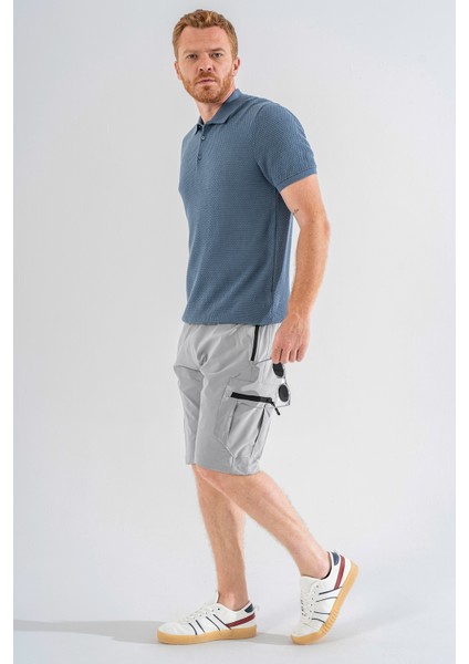 Erkek Açık Gri Nefes Alan Likralı Kumaş 5 Cepli Outdoor Kargo Kapri Şort fırsatları