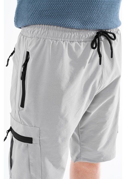 Erkek Açık Gri Nefes Alan Likralı Kumaş 5 Cepli Outdoor Kargo Kapri Şort indirimleri