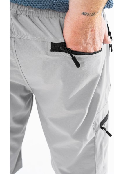 Erkek Açık Gri Nefes Alan Likralı Kumaş 5 Cepli Outdoor Kargo Kapri Şort