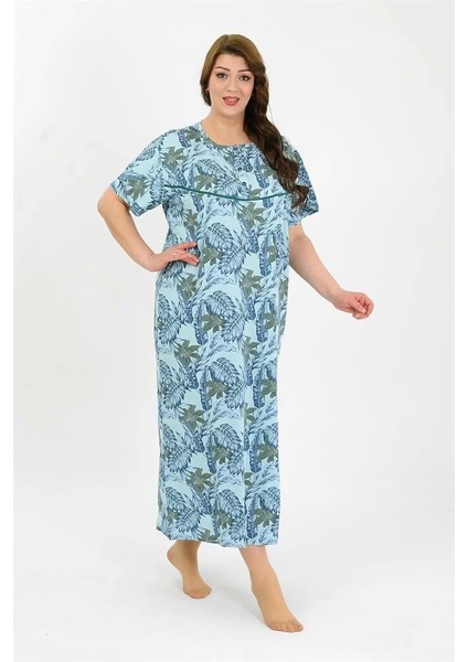 Kadın Büyük Beden Kısa Kol Mavi Anne Gecelik indirimleri