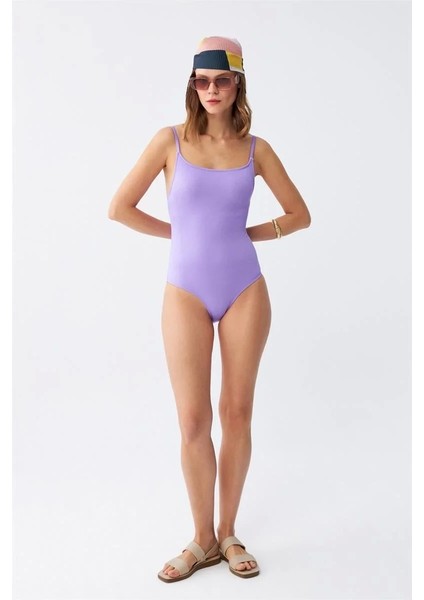 Kadın Lila Minimal Askılı Tek Parça Mayo fiyatları