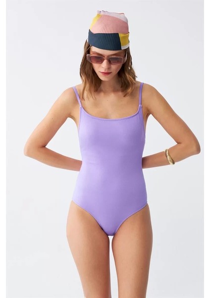 Kadın Lila Minimal Askılı Tek Parça Mayo fırsatları