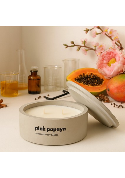 Dekoratif El Yapımı Yatay Mum : Çift Fitilli : Kokulu Soya Mum : Pink Papaya