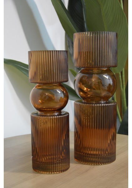 Dekoratif 2 Li Cam Vazo 30CM-35CM Amber