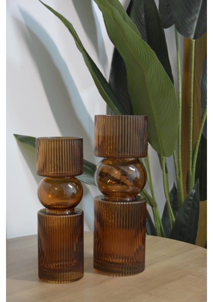 Dekoratif 2 Li Cam Vazo 30CM-35CM Amber fiyatları