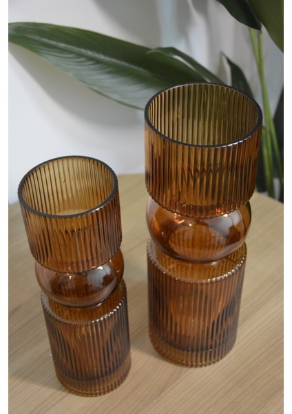 Dekoratif 2 Li Cam Vazo 30CM-35CM Amber modelleri