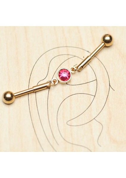 316 L Cerrahi Çelik Teş Taş Kırmızı Köprü Piercing
