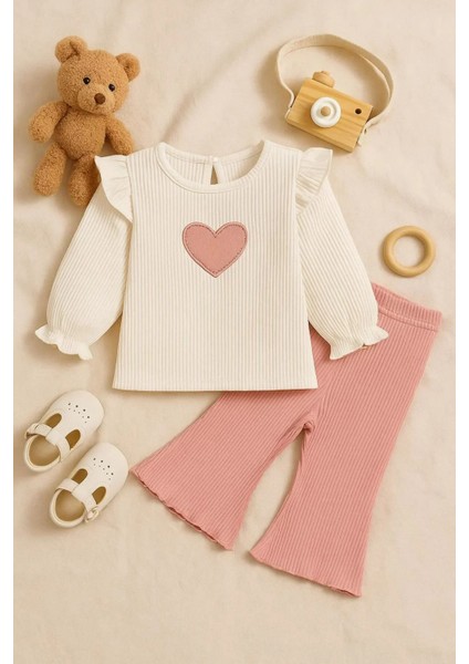 Kız Bebek Kalp Desenli 2 Li Mevsimlik Alt Üst Ribana Takım fiyatları