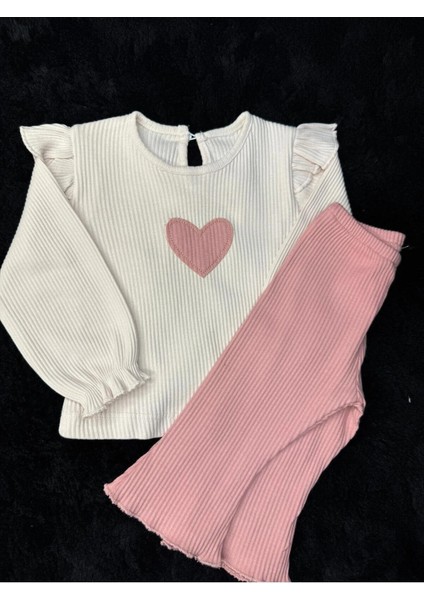 Kız Bebek Kalp Desenli 2 Li Mevsimlik Alt Üst Ribana Takım fırsatları