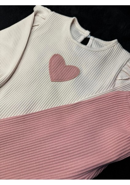 Kız Bebek Kalp Desenli 2 Li Mevsimlik Alt Üst Ribana Takım indirimleri