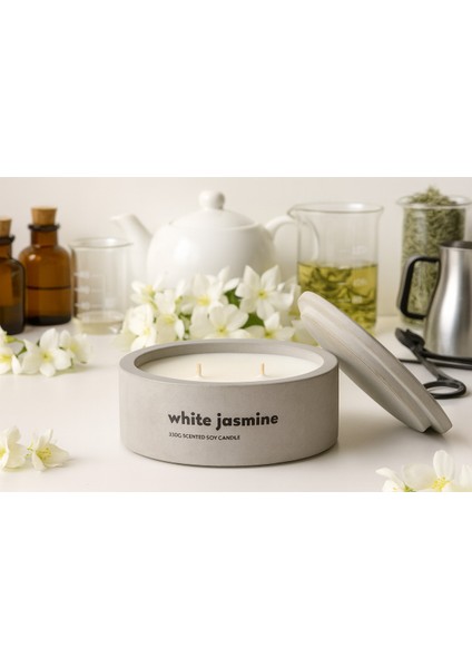 Dekoratif El Yapımı Yatay Mum : Çift Fitilli : Kokulu Soya Mum : White Jasmin