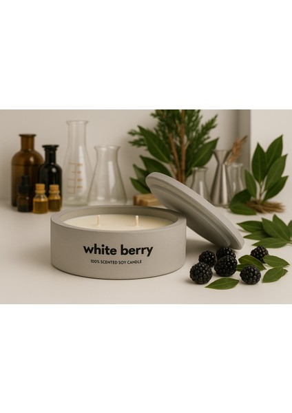 Dekoratif El Yapımı Yatay Mum : Çift Fitilli : Kokulu Soya Mum : White Berry