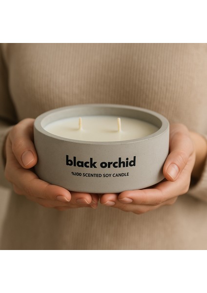 Dekoratif El Yapımı Yatay Mum : Çift Fitilli : Kokulu Soya Mum : Black Orchid