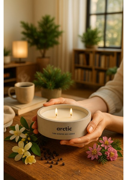 Dekoratif El Yapımı Yatay Mum : Çift Fitilli : Kokulu Soya Mum : Arctic