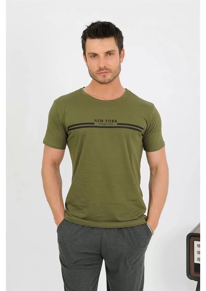 Erkek Pamuk Kısa Kol Pijama Takım Haki fırsatları