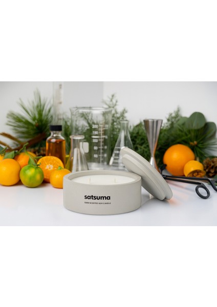 Dekoratif El Yapımı Yatay Mum : Çift Fitilli : Kokulu Soya Mum : Satsuma