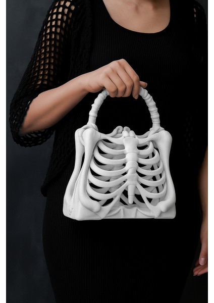 Kadın Kemik Görünümlü Iskelet El Çantası – Bone Bag (Beyaz & Kemik Beyazı) fiyatları