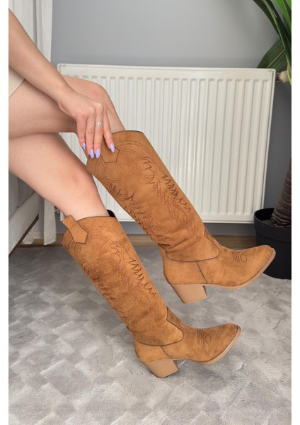 Kadın Jasire Taba Süet Nakışlı Western Kovboy Cowgirl Bot Çizme fiyatları