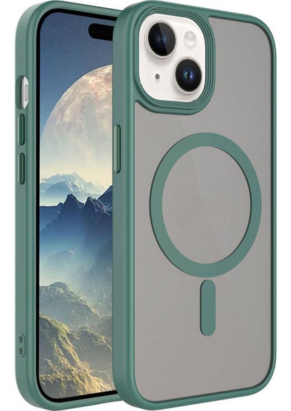 iPhone 15 Plus Kılıf Magsafe Özellikli ve Şerit Renkli Şık Velure Premium Sert Tpu Silikon Kapak