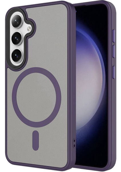 Samsung Galaxy S24 Kılıf Magsafe Özellikli ve Şerit Renkli Şık Velure Premium Sert Tpu Silikon Kapak