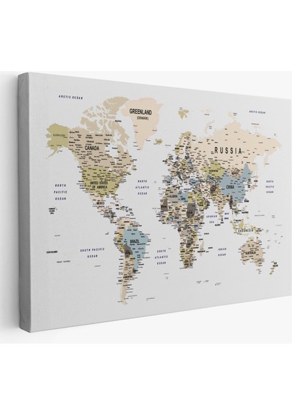Dünya Haritası Dekoratif Kanvas Tablo Son Derece Detaylı ve Eğitici 1584
