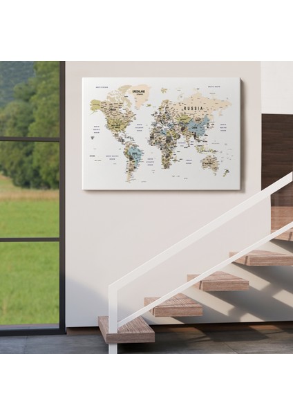 Dünya Haritası Dekoratif Kanvas Tablo Son Derece Detaylı ve Eğitici 1584 indirimleri