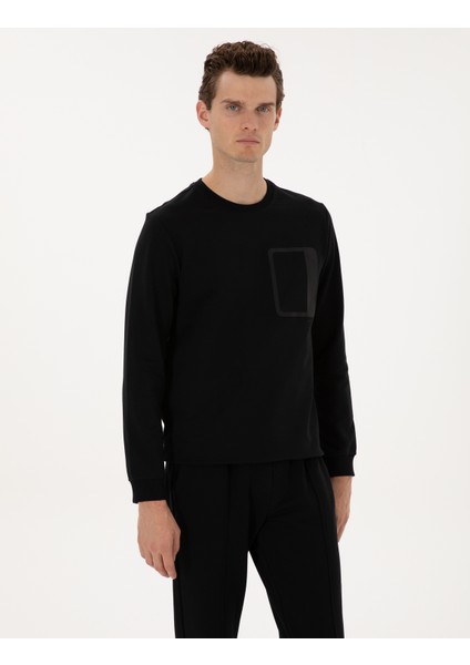 Erkek Siyah Regular Fit Bisiklet Yaka Sweatshirt 50317658-VR046