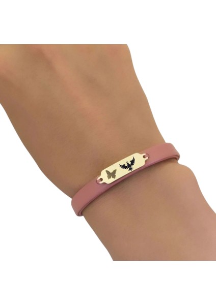 14 Ayar Altın Plakalı Kral Kartal Temalı Koyu Pembe Derili Kelebek Motifli Hediye BILEKLIK-654SEMBOL fırsatları