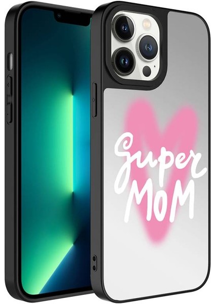 Apple iPhone 13 Pro Uyumlu Mirror Kapak Kapak Süper Anne