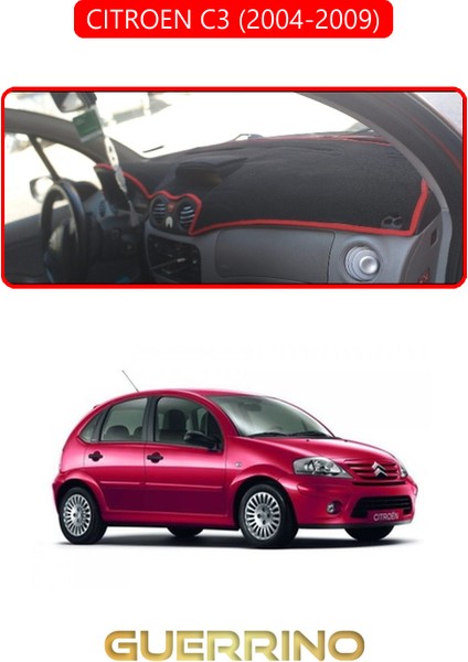 Cıtroen C3 2004-2009TORPİDO Koruma Halısı Kırmızı Kenar