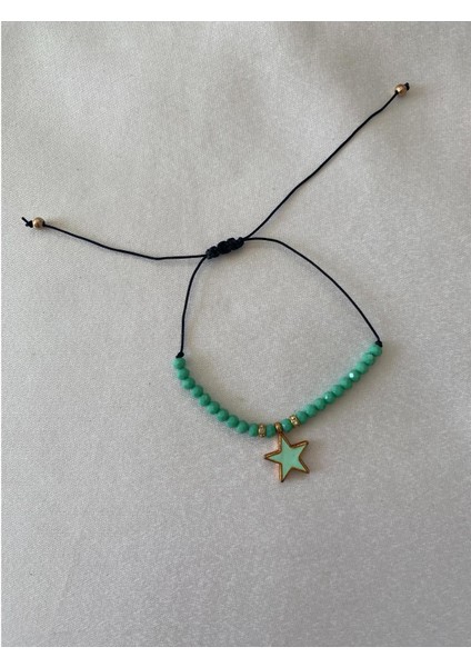 Yıldız Bileklik Su Yeşili Boncuklu Siyah Ipli