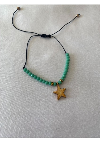 Yıldız Bileklik Su Yeşili Boncuklu Siyah Ipli modelleri