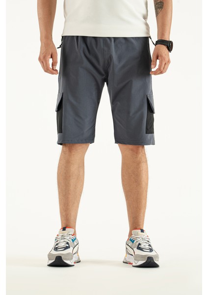 Erkek Gri Nefes Alan Likralı Kumaş 5 Cepli Outdoor Kapri Şort