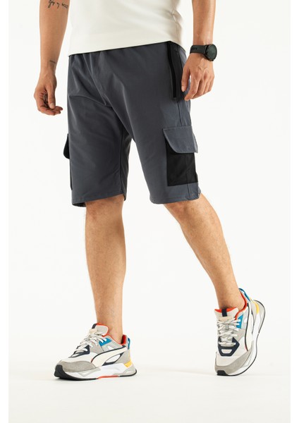 Erkek Gri Nefes Alan Likralı Kumaş 5 Cepli Outdoor Kapri Şort