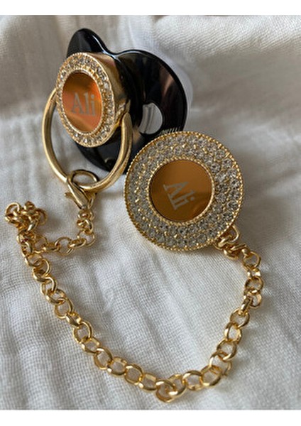 Isme Özel Altın Kaplama Zirkon Taşlı Bebek Emzik Seti (0-6 Ay) | Silikon & Damaklı Siyah Renk fiyatları