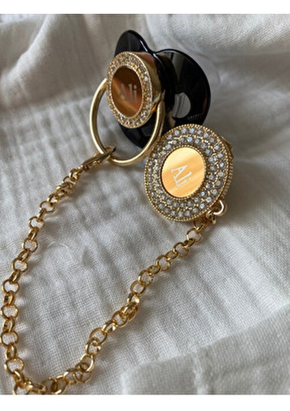 Isme Özel Altın Kaplama Zirkon Taşlı Bebek Emzik Seti (0-6 Ay) | Silikon & Damaklı Siyah Renk fırsatları