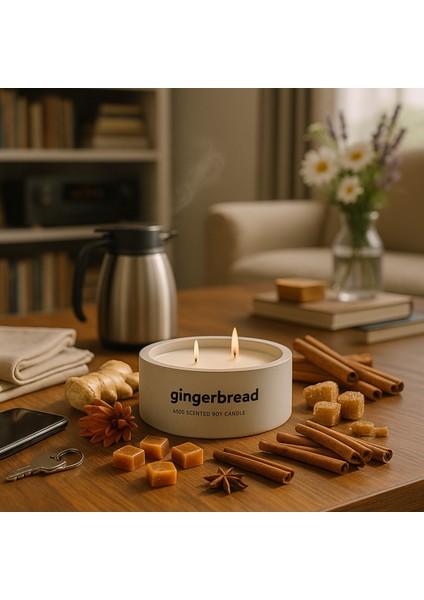 Dekoratif El Yapımı Yatay Mum : Çift Fitilli : Kokulu Soya Mum : Gingerbread