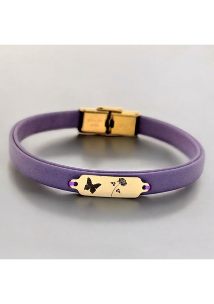 14 Ayar Plakalı Altın Gül Temalı Kelebek Figürlü Doğal Mor Derili Hediye BILEKLIK-653SEMBOL fiyatları