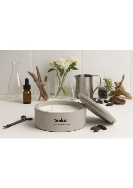 Dekoratif El Yapımı Yatay Mum : Çift Fitilli : Kokulu Soya Mum : Tonka