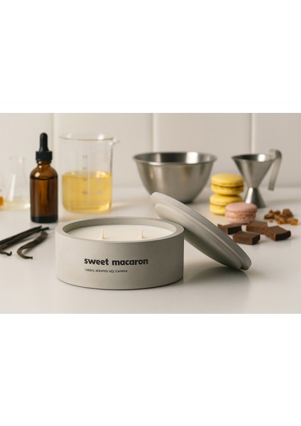 Dekoratif El Yapımı Yatay Mum : Çift Fitilli : Kokulu Soya Mum : Sweet Macaron
