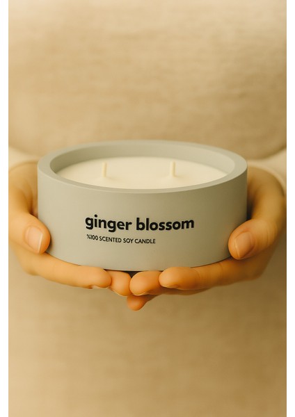 Dekoratif El Yapımı Yatay Mum : Çift Fitilli : Kokulu Soya Mum : Ginger Blossom fiyatları