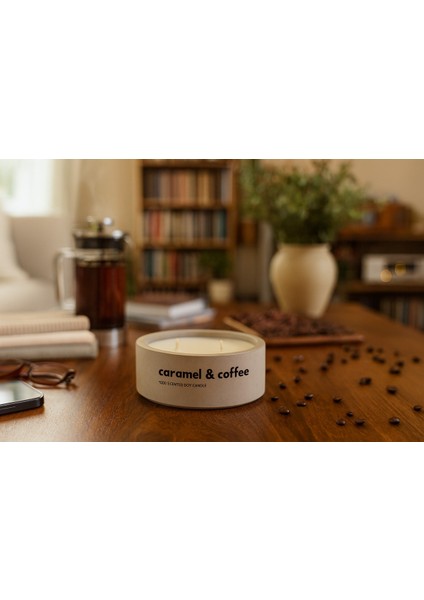 Dekoratif El Yapımı Yatay Mum : Çift Fitilli : Kokulu Soya Mum : Caramel & Coffee