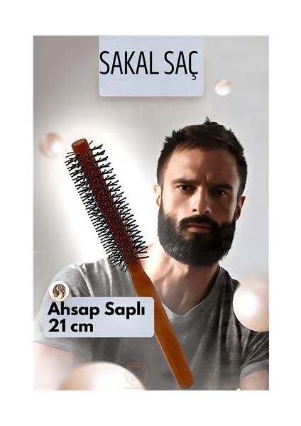 Turk Sakal Fırçası Saç Fırçası ve Fön Fırçası Ahşap Saplı - AYS9365-8870